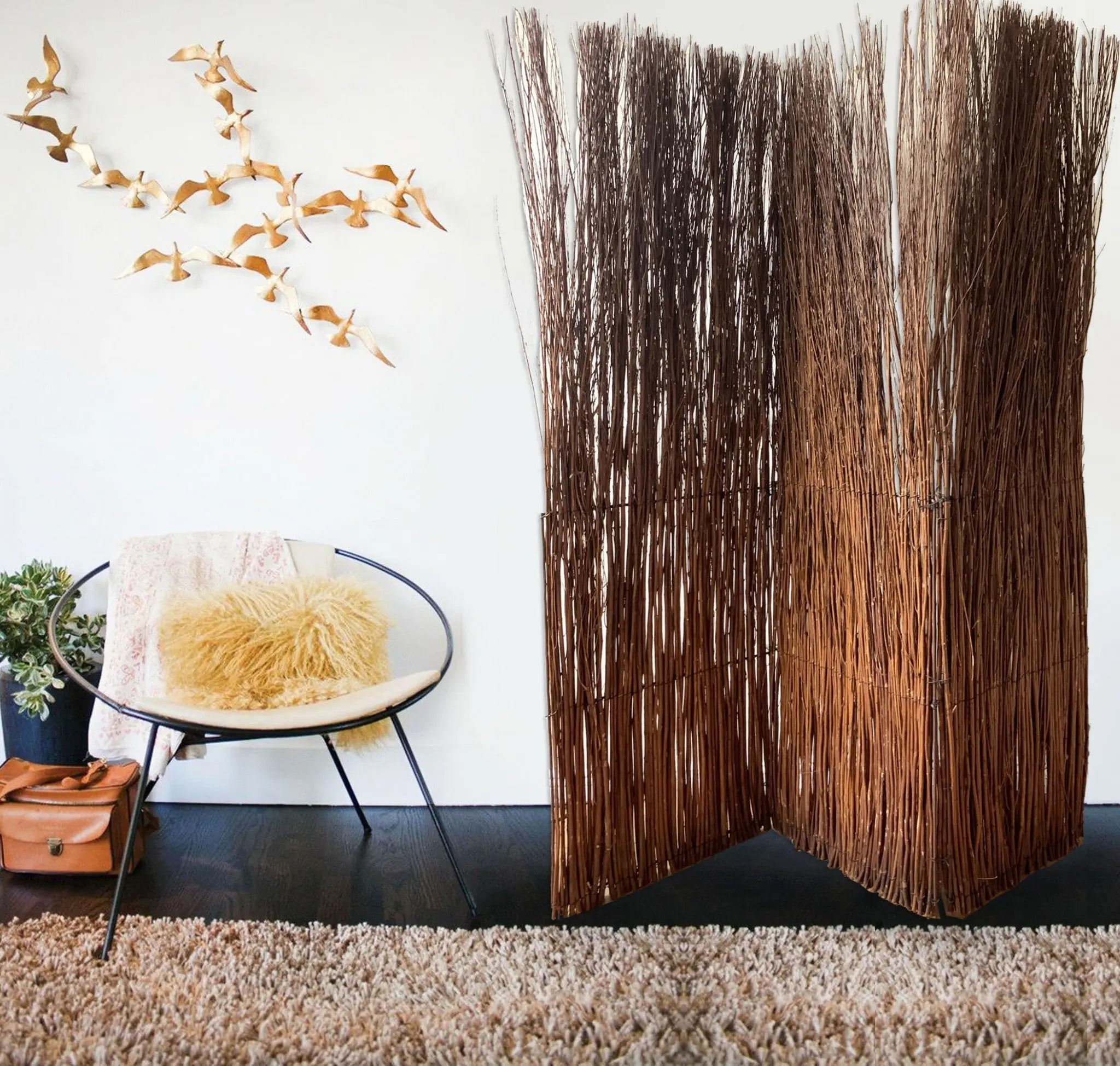 7' Rustic Willow Branch Three Panel Room Divider Screen - NOBLE HOME INTERIORS