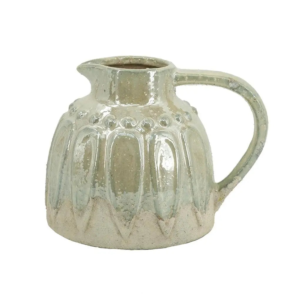 7" Sage and Ivory Round Ceramic Jug Vase With Does Not Apply - NOBLE HOME INTERIORS