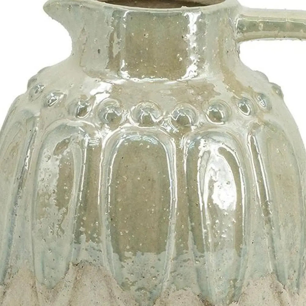 7" Sage and Ivory Round Ceramic Jug Vase With Does Not Apply - NOBLE HOME INTERIORS