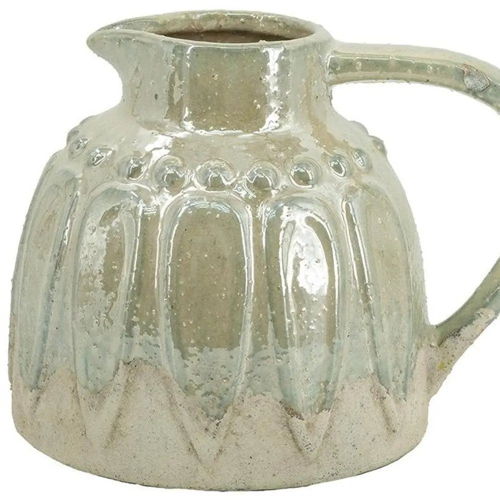 7" Sage and Ivory Round Ceramic Jug Vase With Does Not Apply - NOBLE HOME INTERIORS