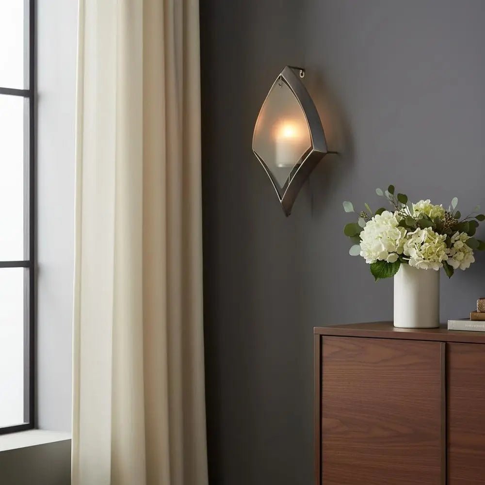 7" Silver Abstract Metal And Glass Wall Sconce Candle Holder HomeRoots