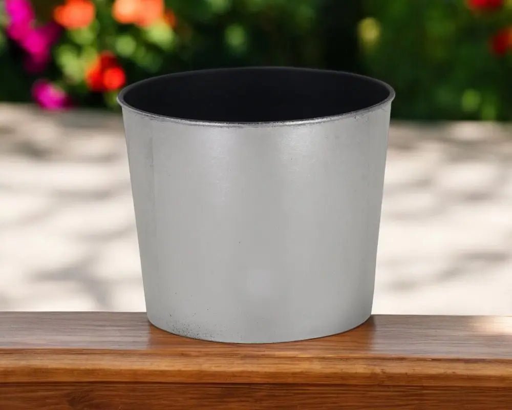 7" Silver Recycled Plastic Indoor Outdoor Round Pot Planter - NOBLE HOME INTERIORS
