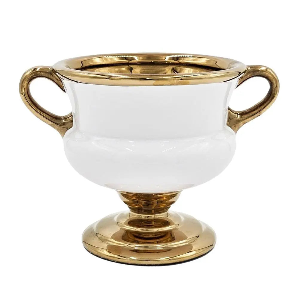 7" White And Gold Amphora Ceramic Urn - NOBLE HOME INTERIORS