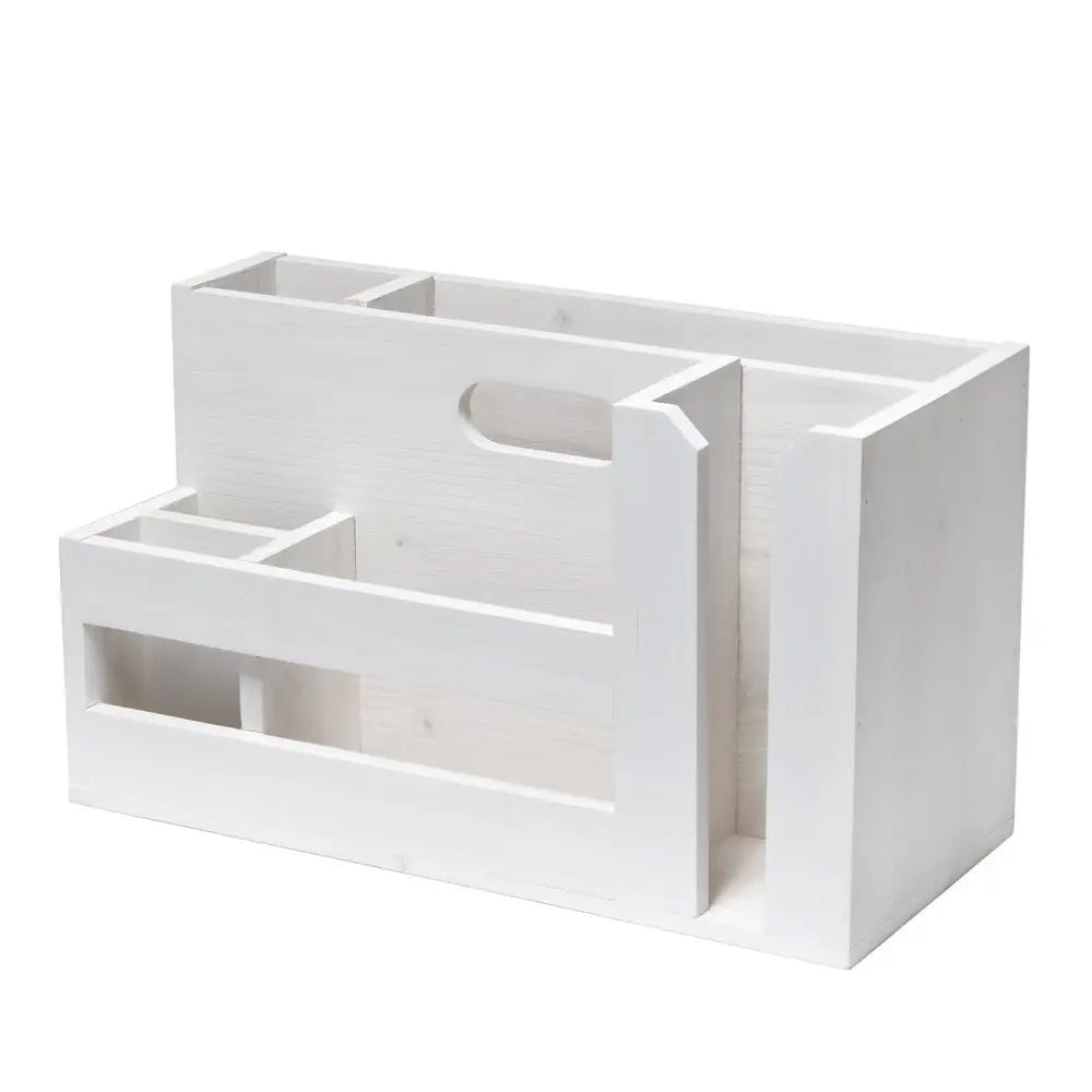 7" White Wood Desk Organizer - NOBLE HOME INTERIORS
