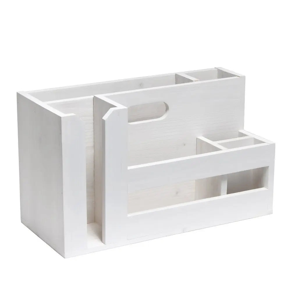 7" White Wood Desk Organizer - NOBLE HOME INTERIORS