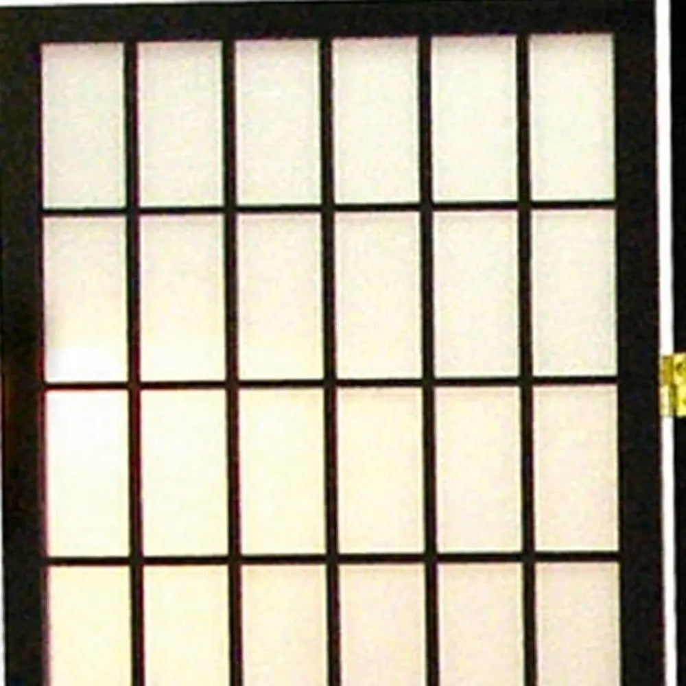 70" Black And White Heavy Duty Rice Paper Folding Four Panel Screen Room Divider - NOBLE HOME INTERIORS