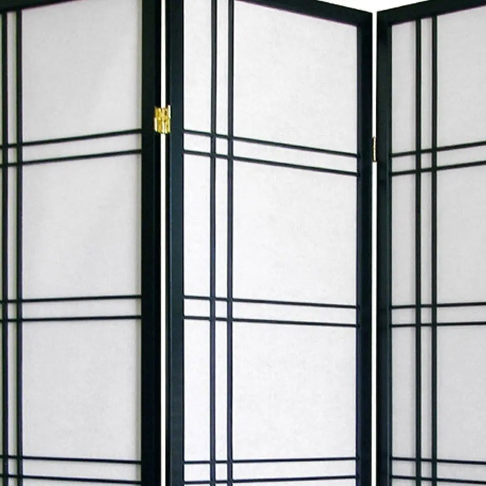 70" Black And White Heavy Duty Rice Paper Folding Three Panel Screen Room Divider - NOBLE HOME INTERIORS