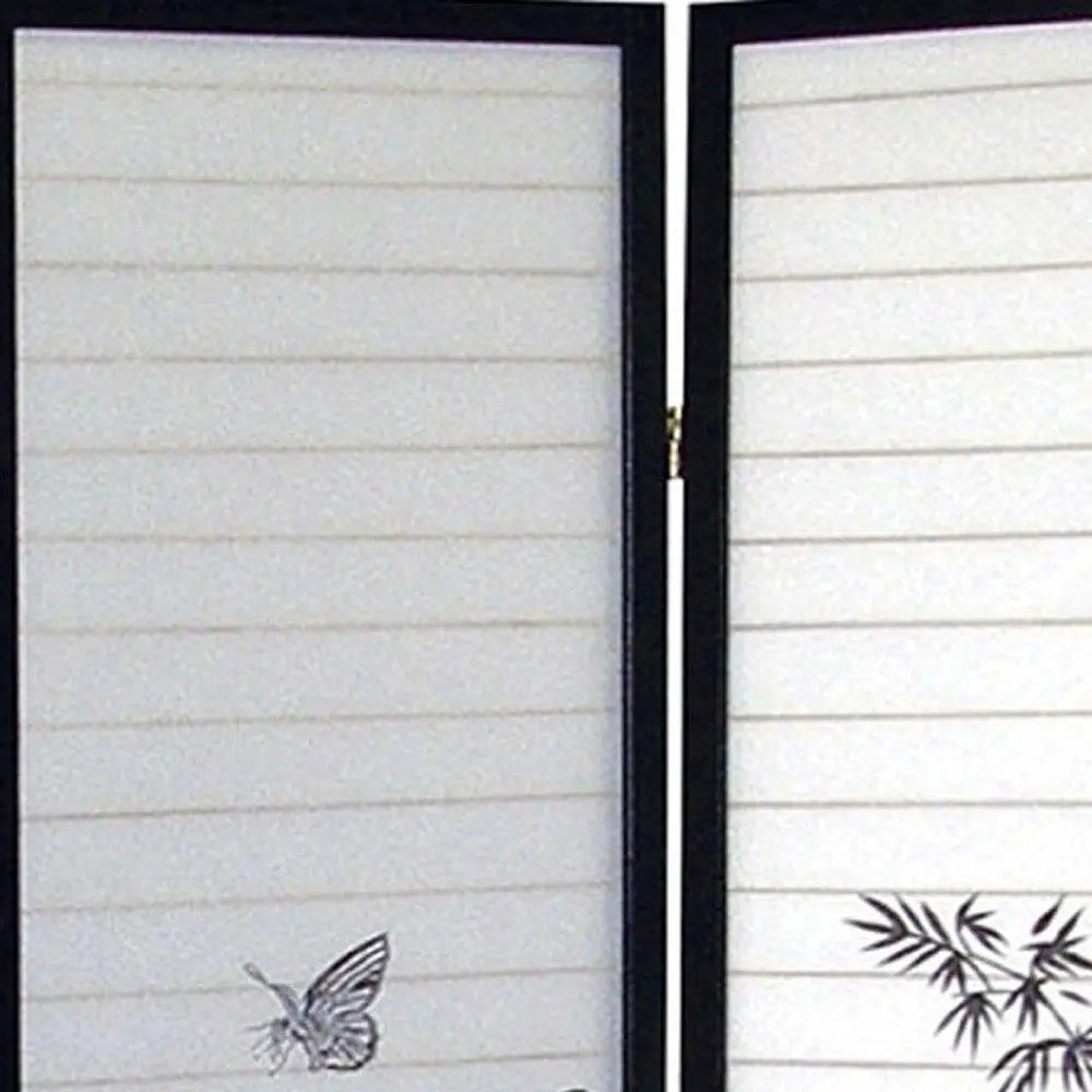 70" Black And White Heavy Duty Rice Paper Folding Three Panel Screen Room Divider - NOBLE HOME INTERIORS