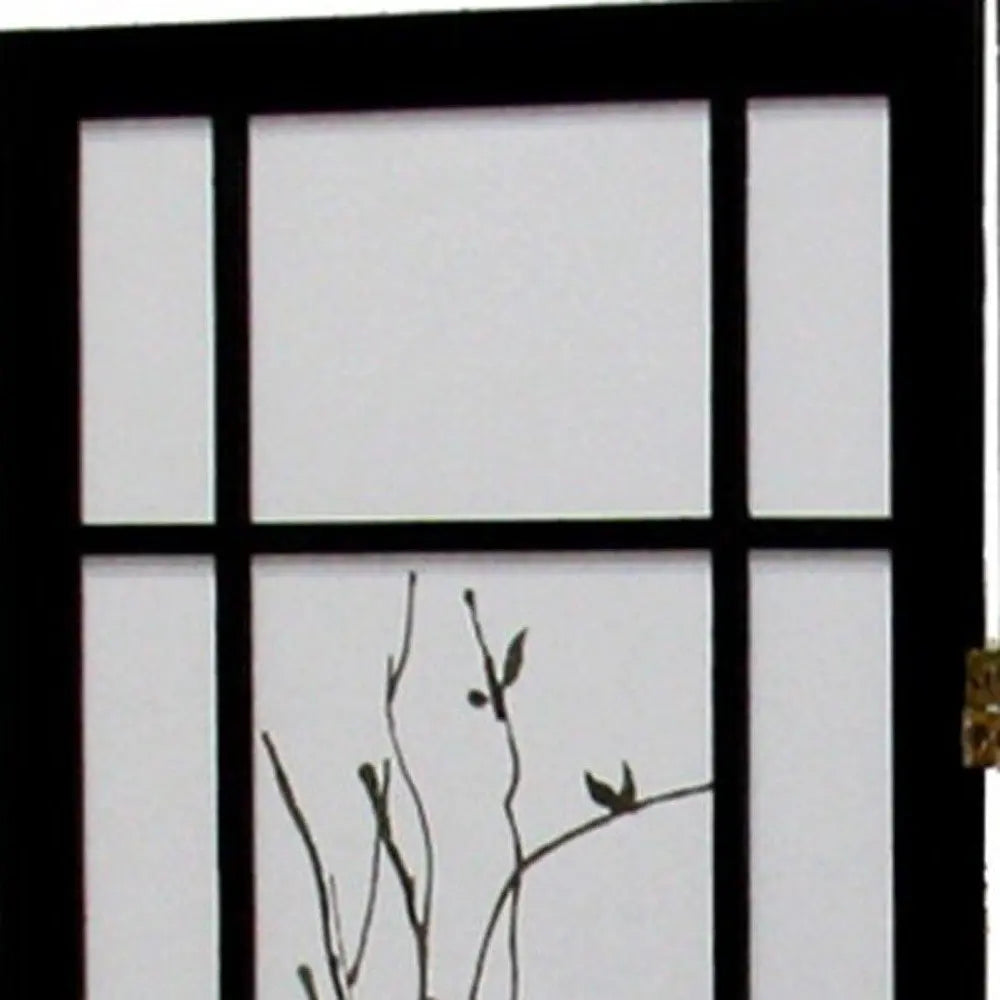 70" Black And White Heavy Duty Rice Paper Folding Three Panel Screen Room Divider - NOBLE HOME INTERIORS