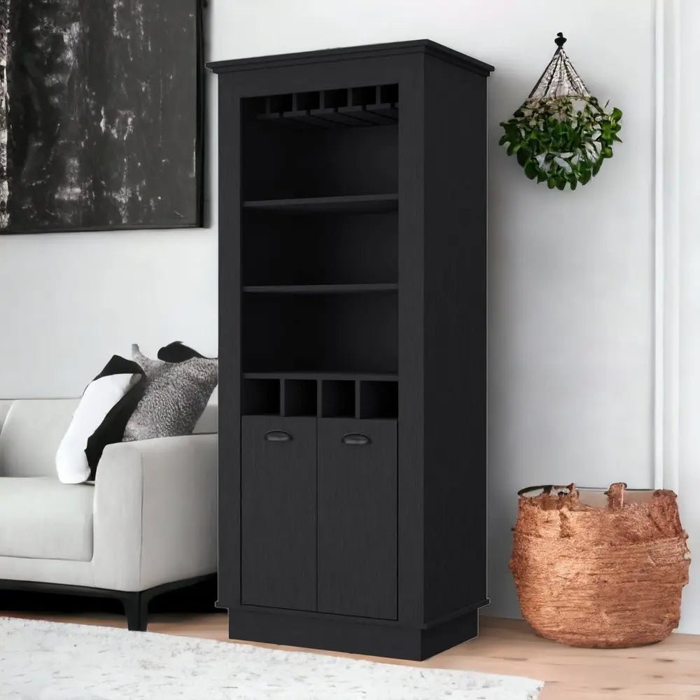 70" Black Bar Cabinet With Wine Storage HomeRoots