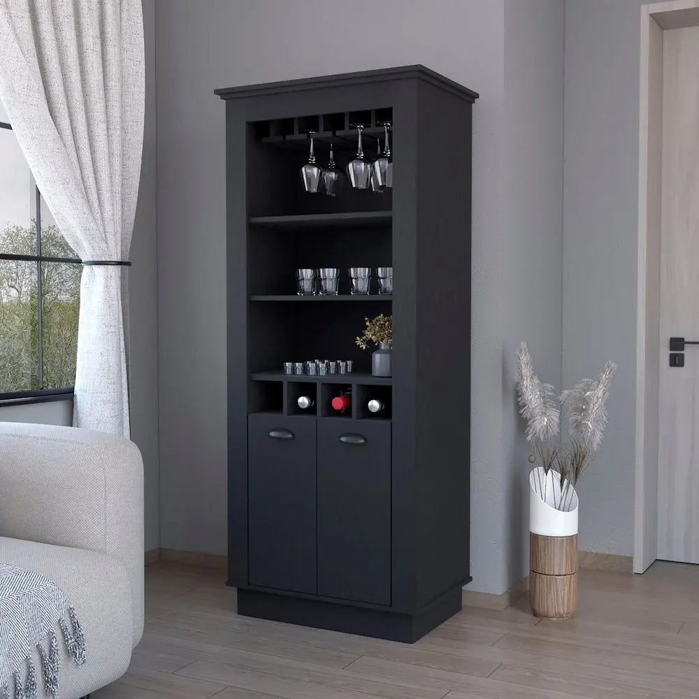 70" Black Bar Cabinet With Wine Storage HomeRoots