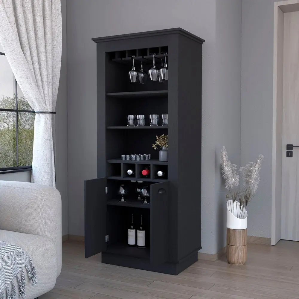 70" Black Bar Cabinet With Wine Storage HomeRoots