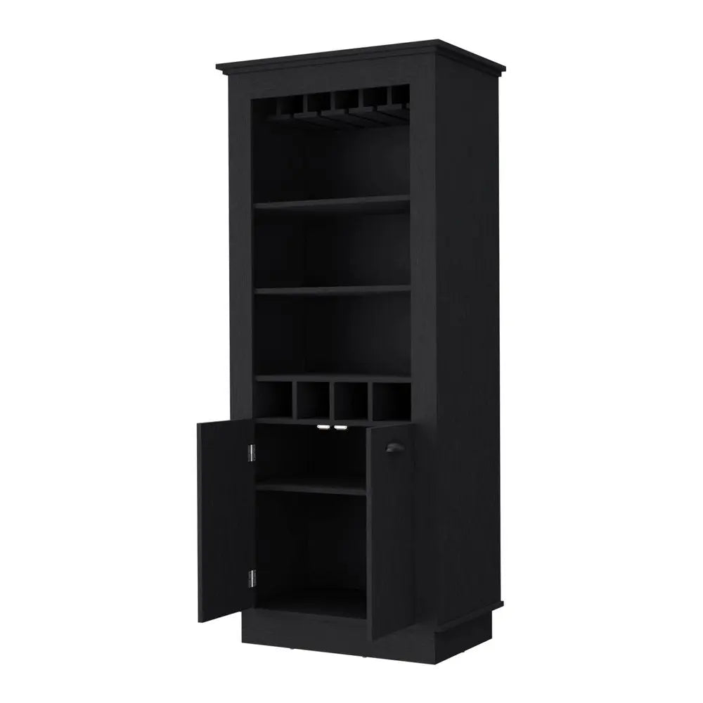 70" Black Bar Cabinet With Wine Storage HomeRoots