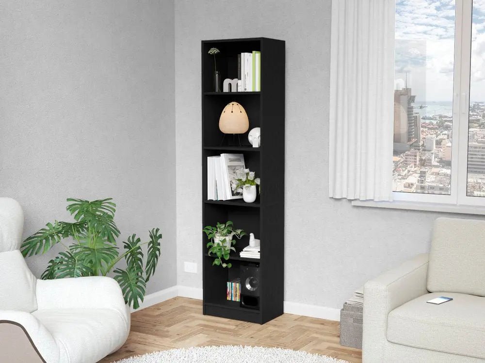 70" Black Wood Five Tier Bookcase HomeRoots