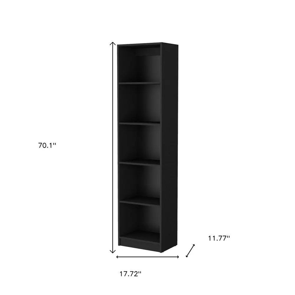 70" Black Wood Five Tier Bookcase HomeRoots