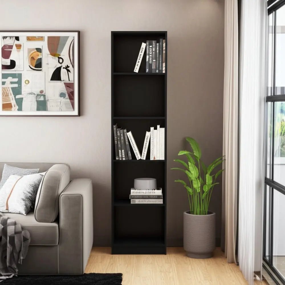 70" Black Wood Five Tier Bookcase HomeRoots