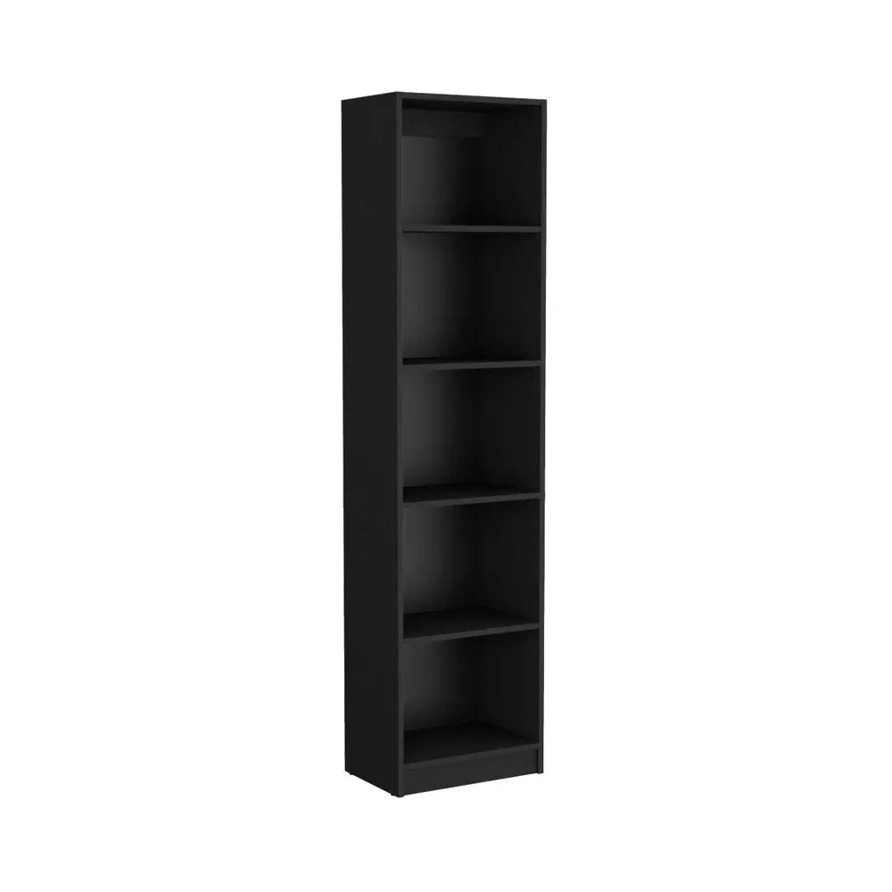 70" Black Wood Five Tier Bookcase HomeRoots
