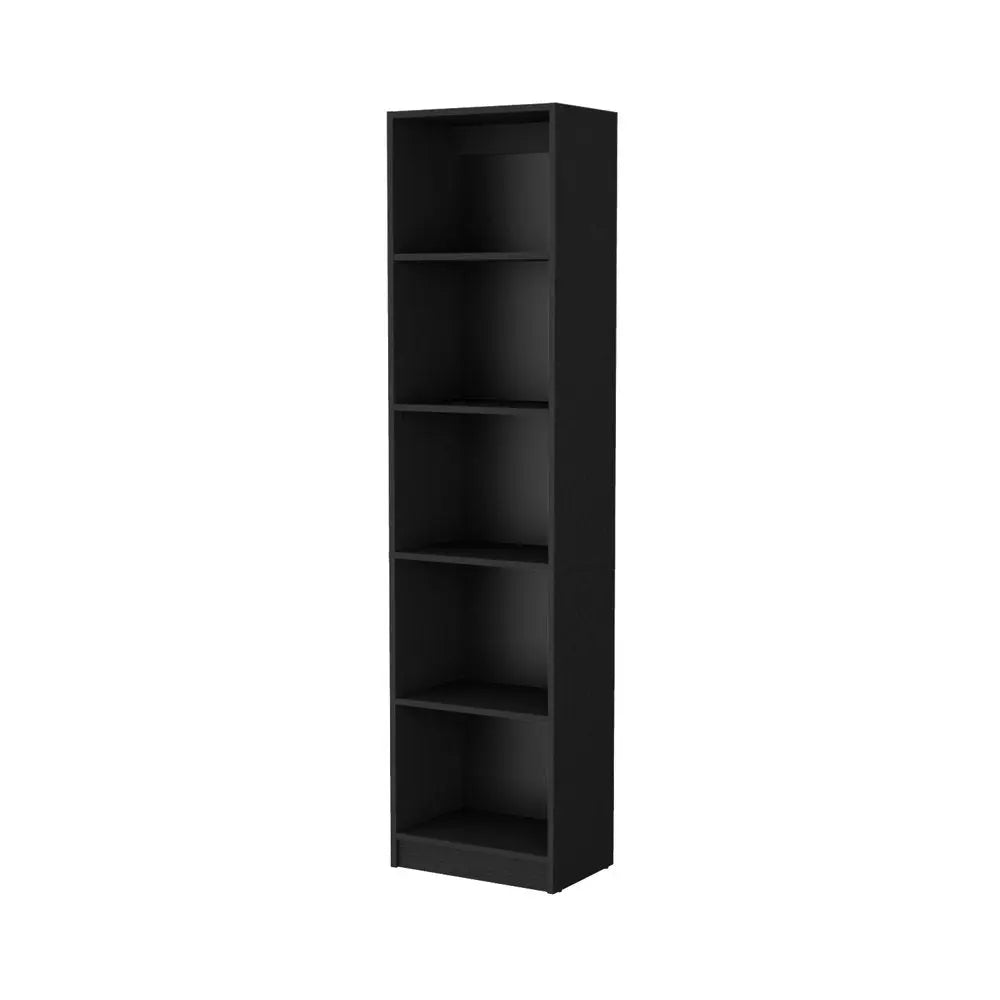 70" Black Wood Five Tier Bookcase HomeRoots
