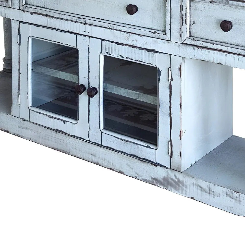 70" Blue Solid Wood Open shelving Distressed TV Stand - NOVA HOME FURNITURE