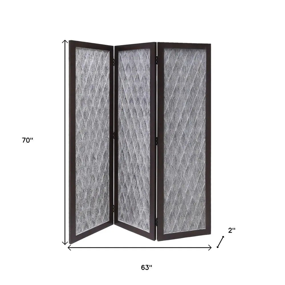 70" Brown Folding Three Panel Screen Room Divider - NOBLE HOME INTERIORS