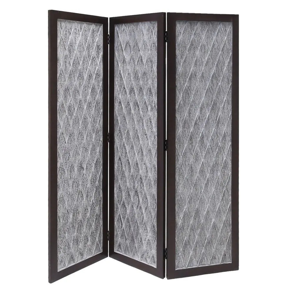 70" Brown Folding Three Panel Screen Room Divider - NOBLE HOME INTERIORS