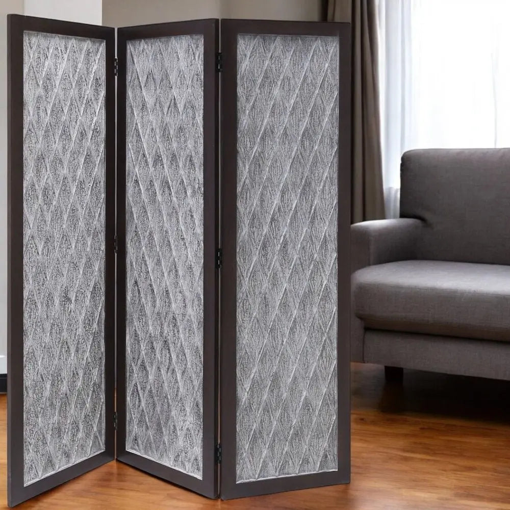 70" Brown Folding Three Panel Screen Room Divider - NOBLE HOME INTERIORS