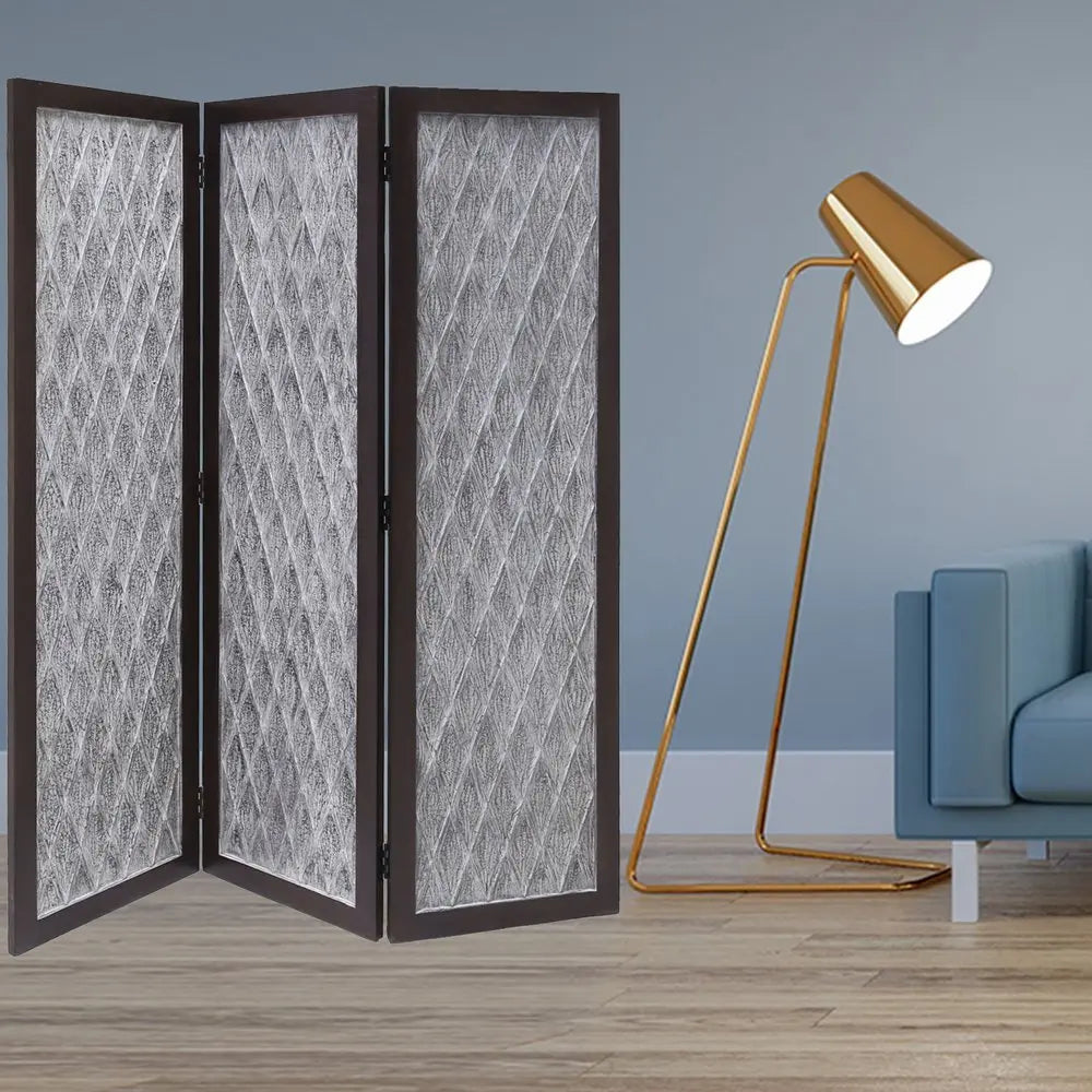 70" Brown Folding Three Panel Screen Room Divider - NOBLE HOME INTERIORS