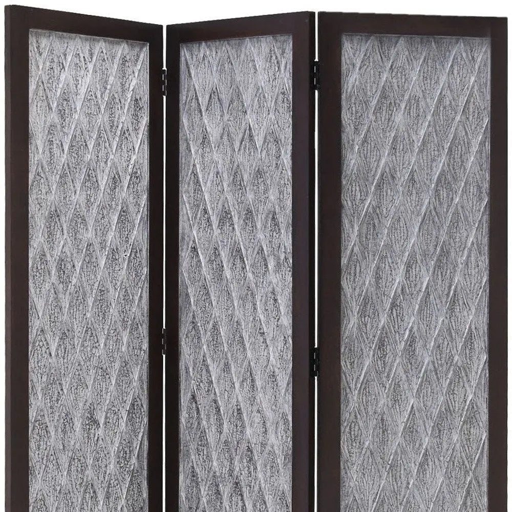 70" Brown Folding Three Panel Screen Room Divider - NOBLE HOME INTERIORS