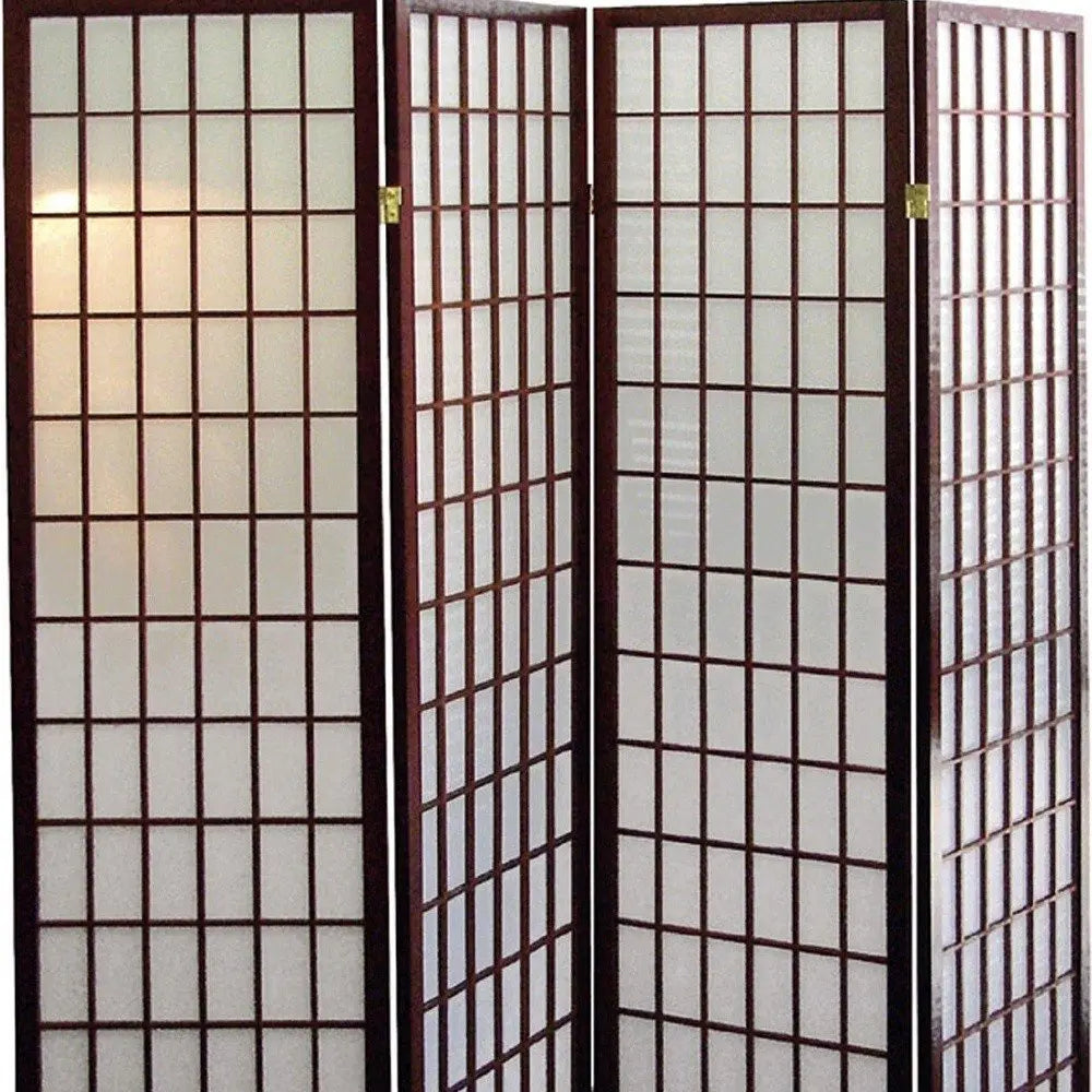 70" Brown Heavy Duty Rice Paper Folding Four Panel Screen Room Divider - NOBLE HOME INTERIORS