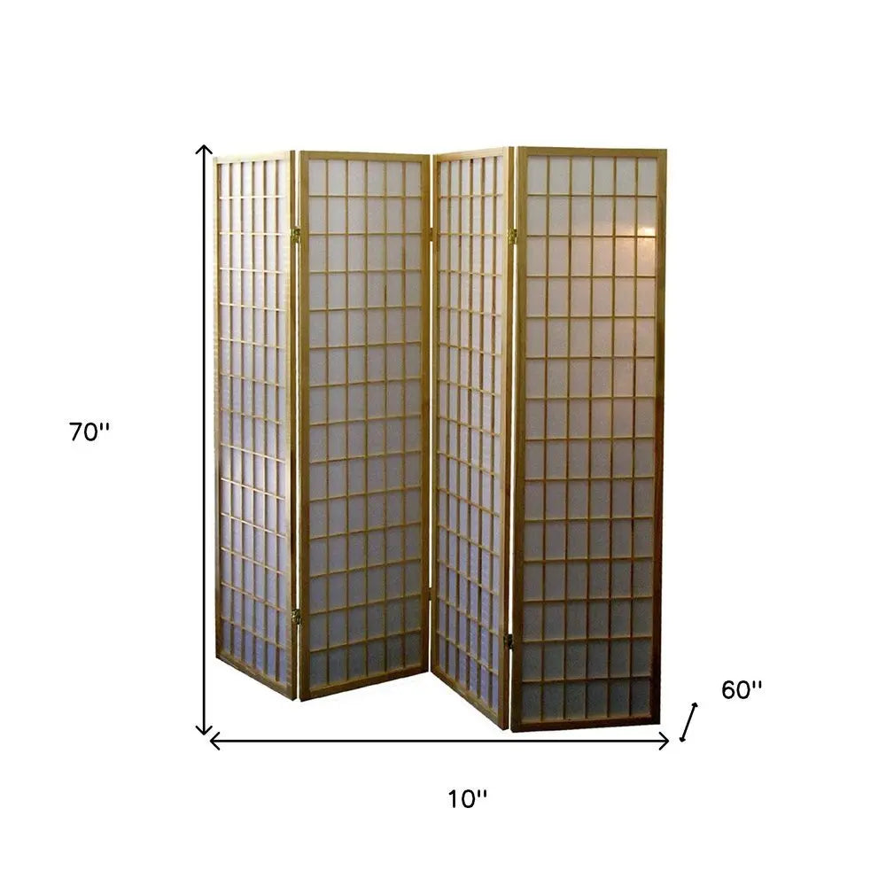 70" Brown Heavy Duty Rice Paper Folding Four Panel Screen Room Divider - NOBLE HOME INTERIORS