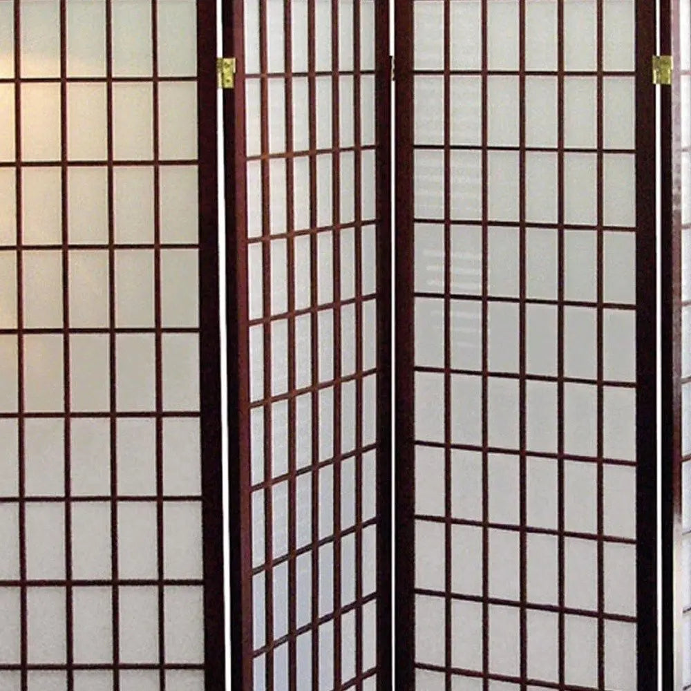 70" Brown Heavy Duty Rice Paper Folding Four Panel Screen Room Divider - NOBLE HOME INTERIORS