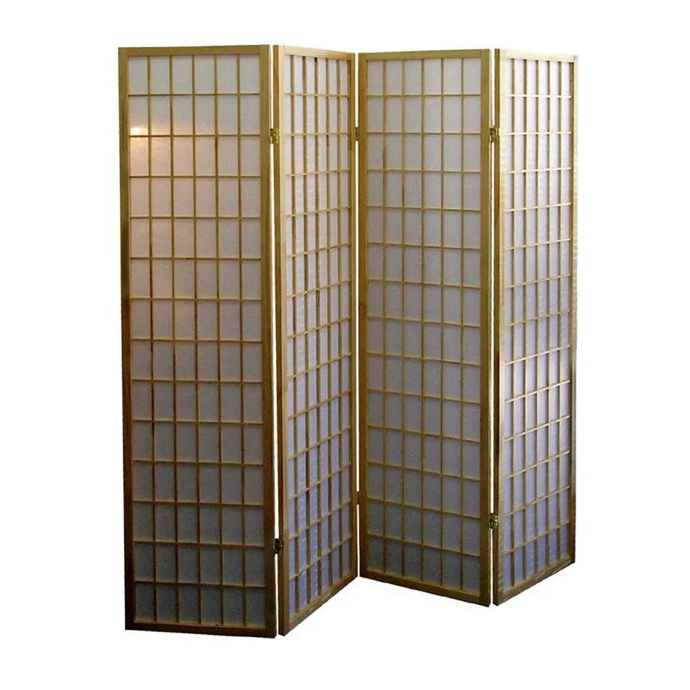 70" Brown Heavy Duty Rice Paper Folding Four Panel Screen Room Divider - NOBLE HOME INTERIORS