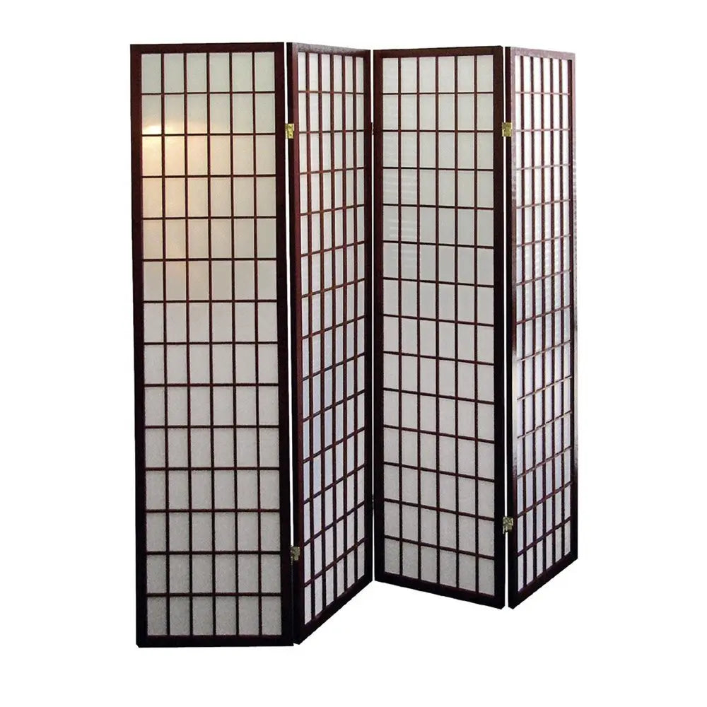 70" Brown Heavy Duty Rice Paper Folding Four Panel Screen Room Divider - NOBLE HOME INTERIORS