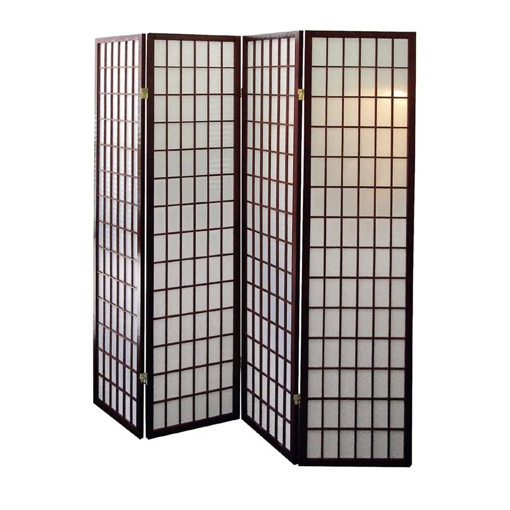 70" Brown Heavy Duty Rice Paper Folding Four Panel Screen Room Divider - NOBLE HOME INTERIORS