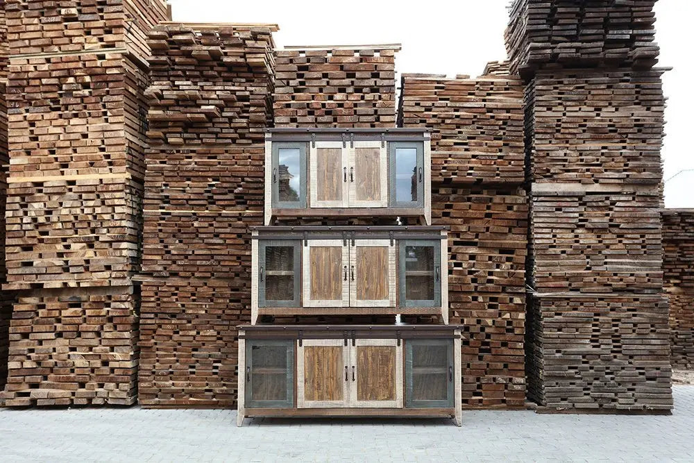 70" Brown Solid Wood Cabinet Enclosed Storage Distressed TV Stand - NOVA HOME FURNITURE