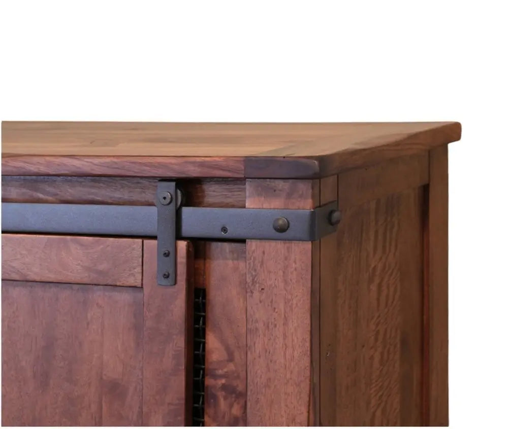 70" Brown Solid Wood Cabinet Enclosed Storage Distressed TV Stand - NOVA HOME FURNITURE