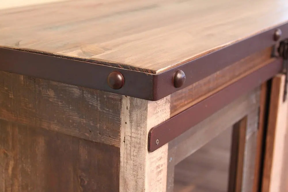 70" Brown Solid Wood Cabinet Enclosed Storage Distressed TV Stand - NOVA HOME FURNITURE