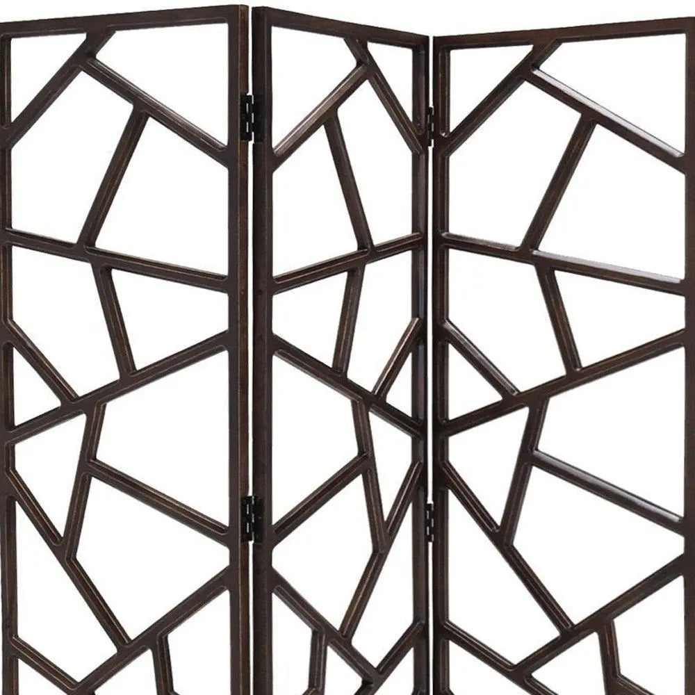 70" Brown Solid Wood Folding Three Panel Screen Room Divider - NOBLE HOME INTERIORS