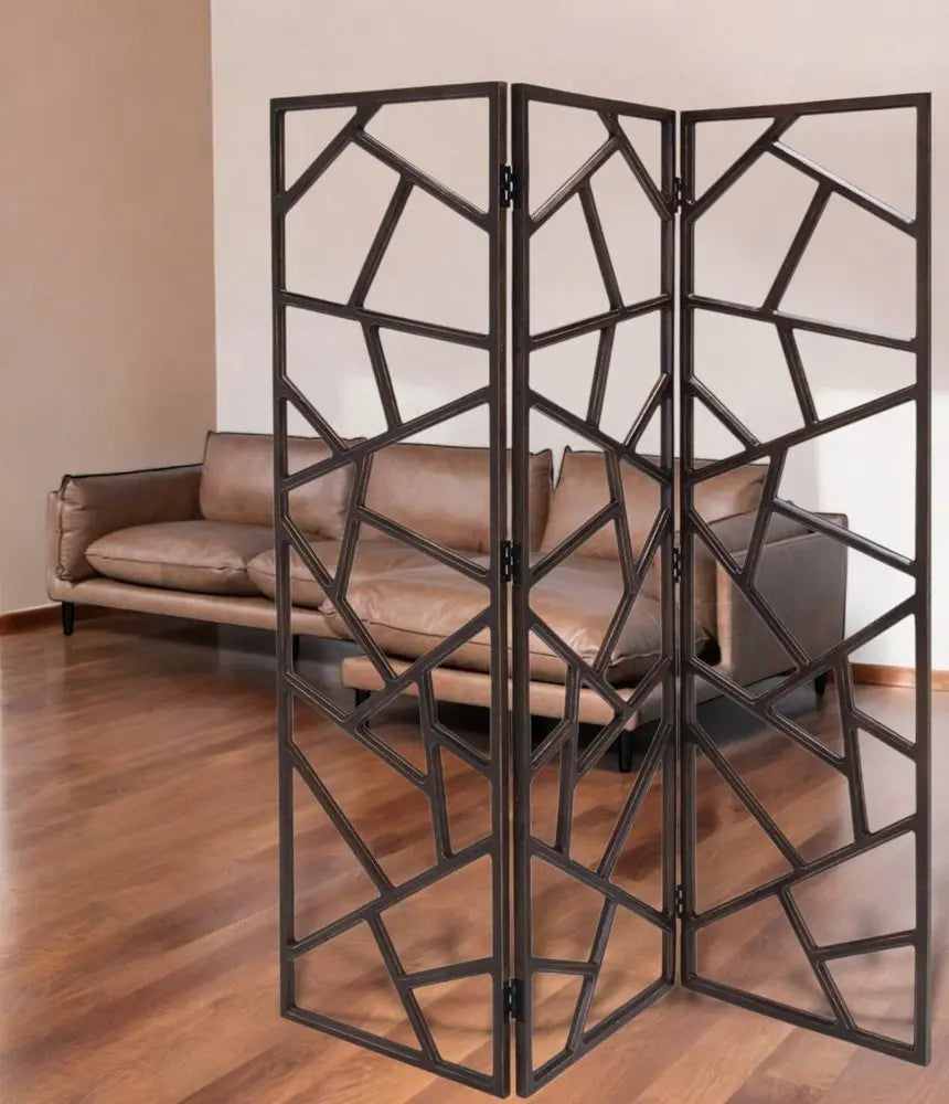 70" Brown Solid Wood Folding Three Panel Screen Room Divider - NOBLE HOME INTERIORS