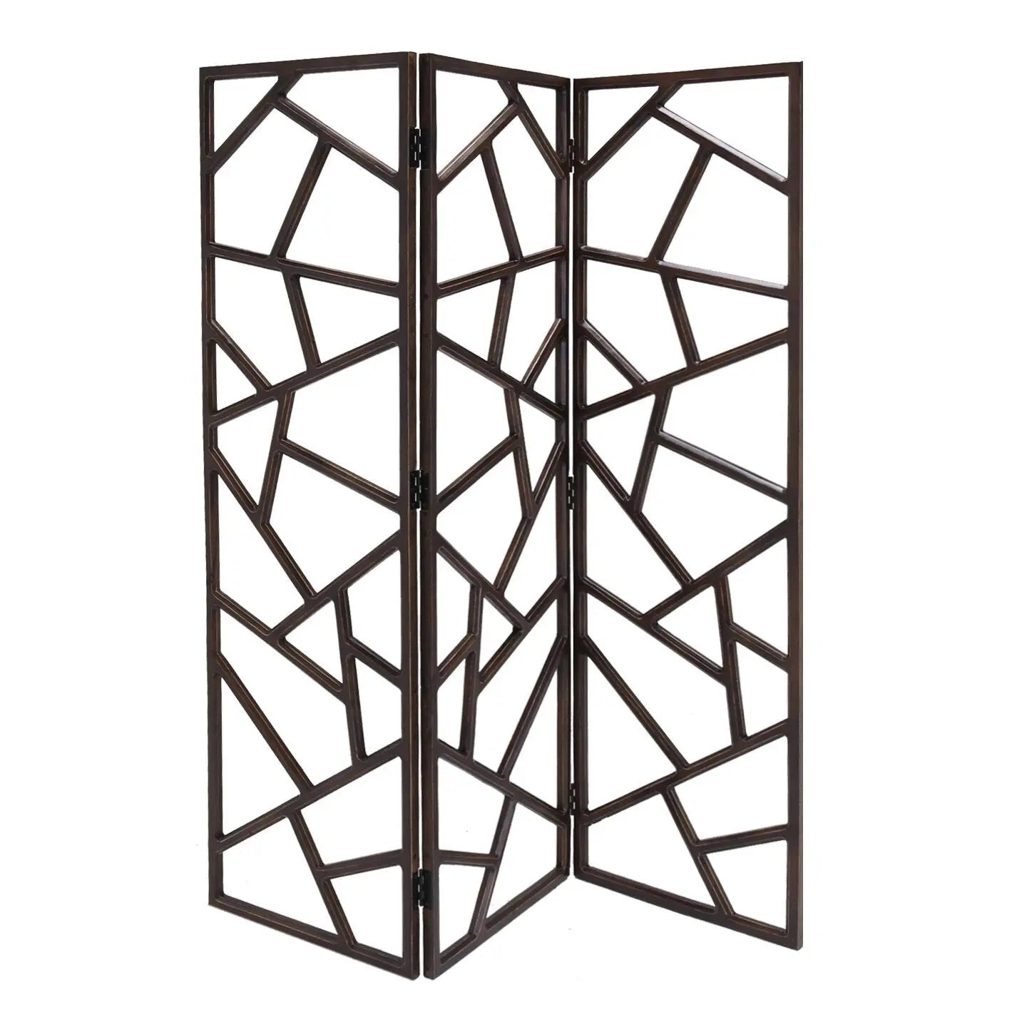 70" Brown Solid Wood Folding Three Panel Screen Room Divider - NOBLE HOME INTERIORS