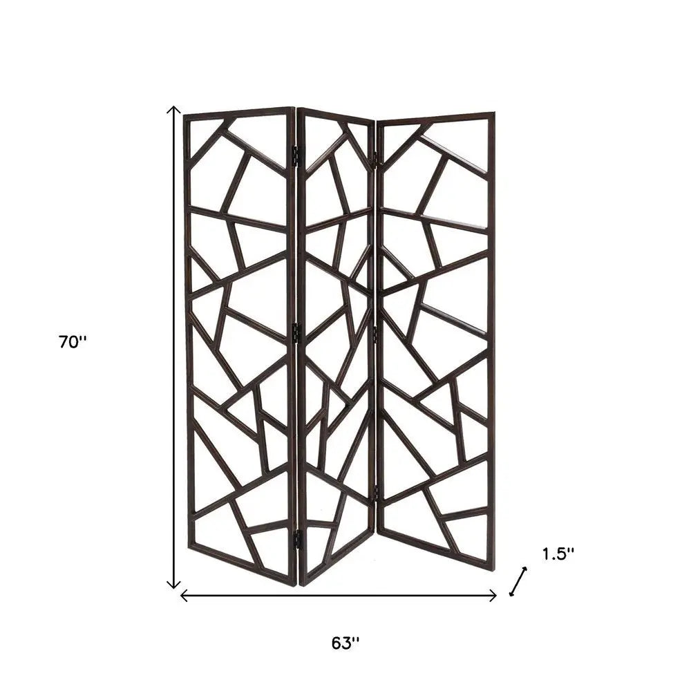 70" Brown Solid Wood Folding Three Panel Screen Room Divider - NOBLE HOME INTERIORS