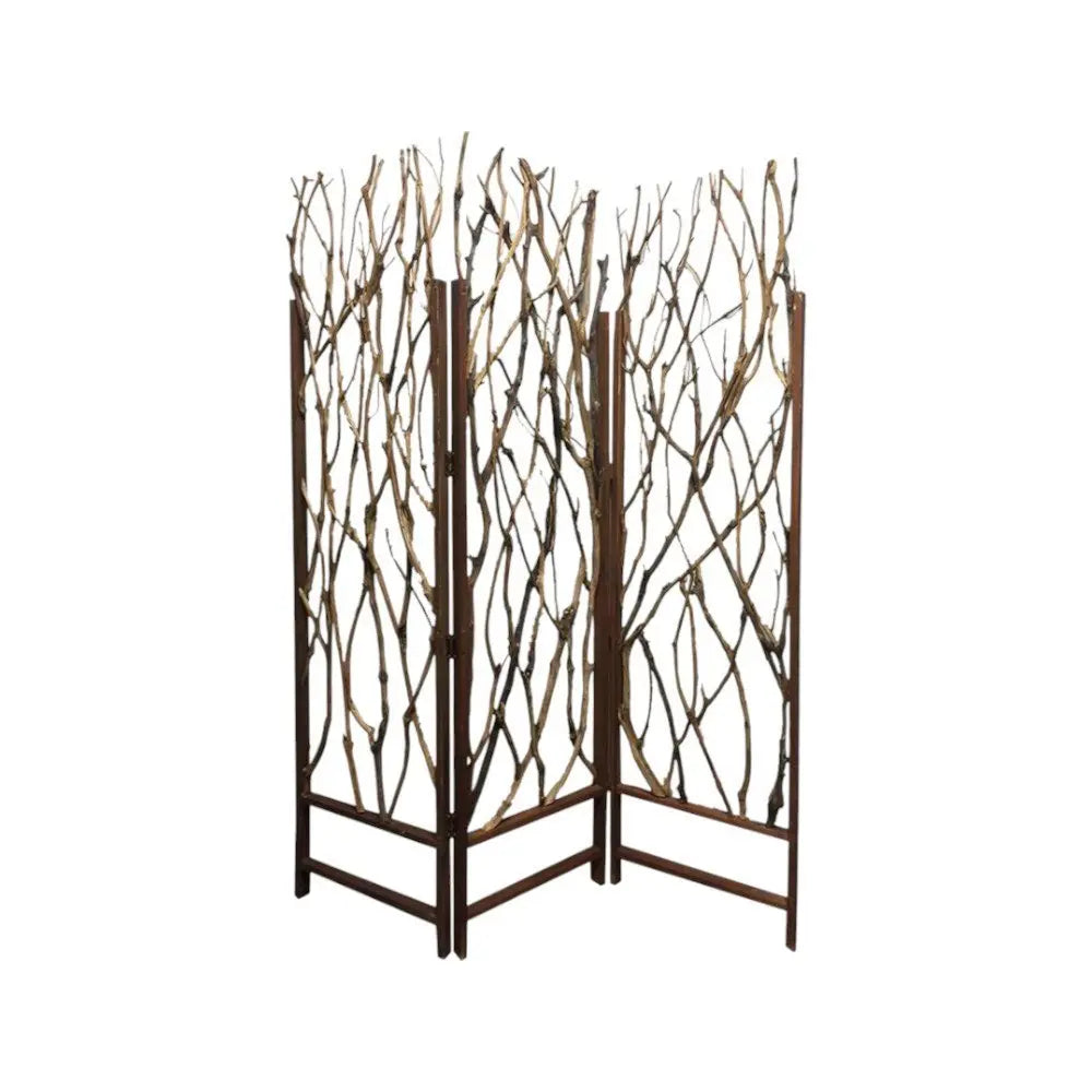 70" Brown Wood Branches Folding Three Panel Screen Room Divider - NOBLE HOME INTERIORS
