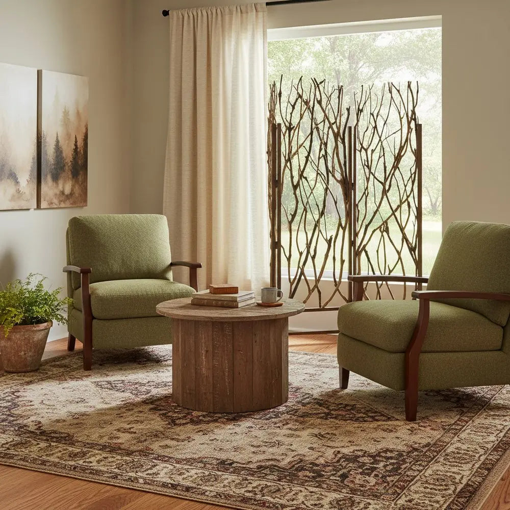 70" Brown Wood Branches Folding Three Panel Screen Room Divider - NOBLE HOME INTERIORS