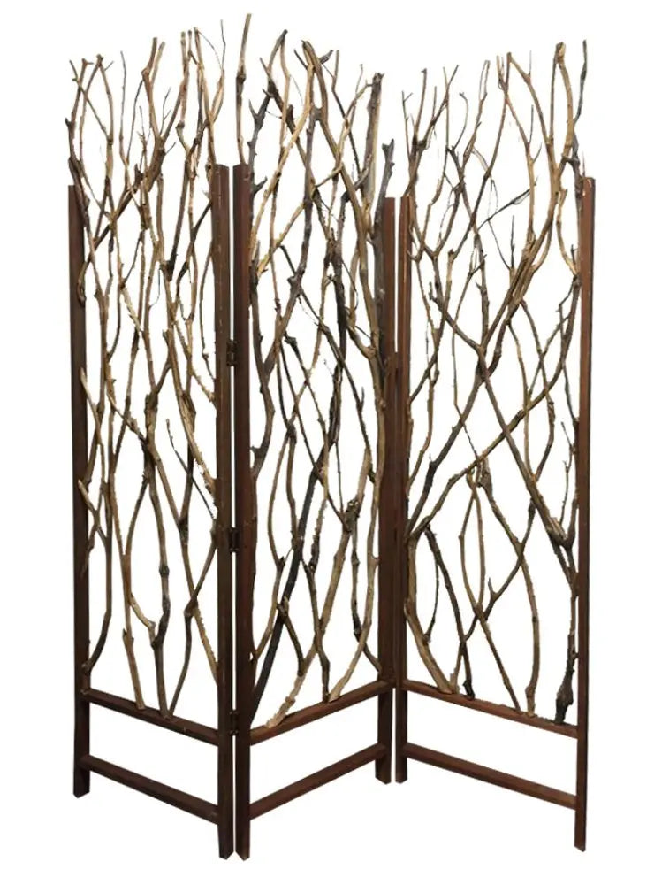 70" Brown Wood Branches Folding Three Panel Screen Room Divider - NOBLE HOME INTERIORS