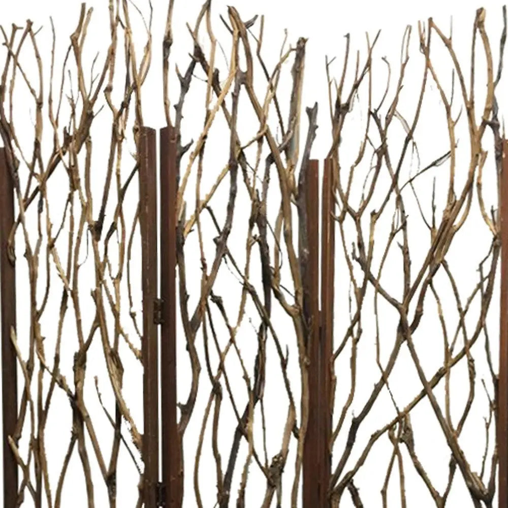 70" Brown Wood Branches Folding Three Panel Screen Room Divider - NOBLE HOME INTERIORS