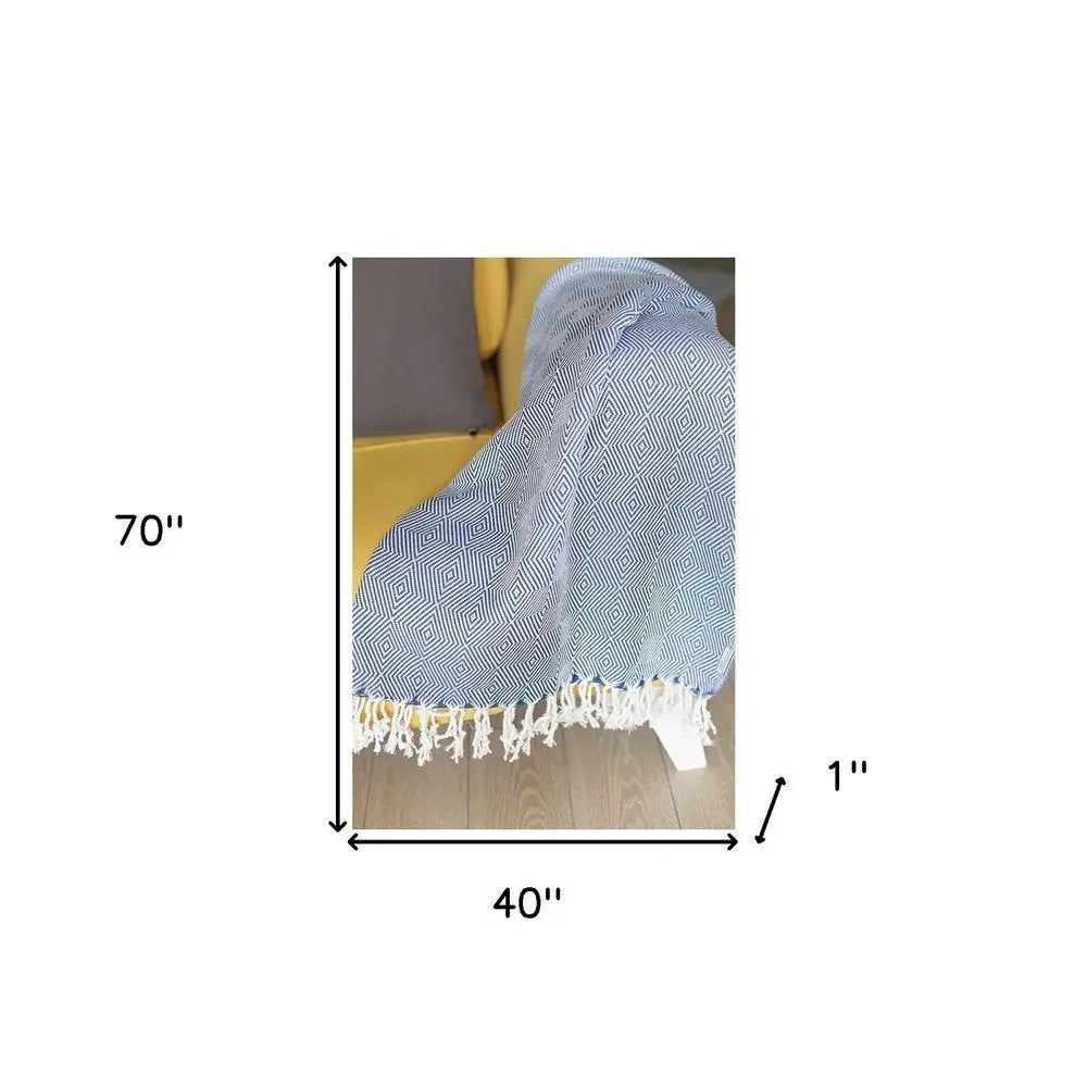 70" Geometric Handwoven Throw Blankets In Blue - NOBLE HOME INTERIORS