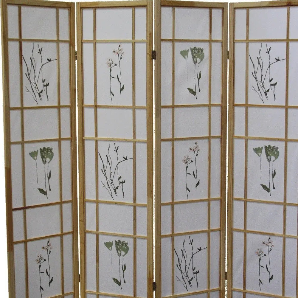 70" Natural Heavy Duty Rice Paper Folding Four Panel Screen Room Divider - NOBLE HOME INTERIORS