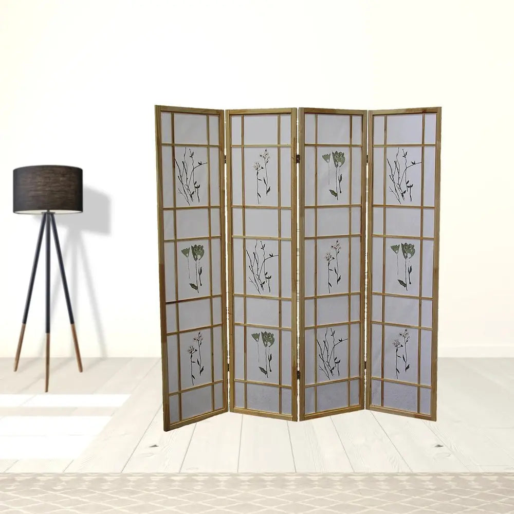 70" Natural Heavy Duty Rice Paper Folding Four Panel Screen Room Divider - NOBLE HOME INTERIORS