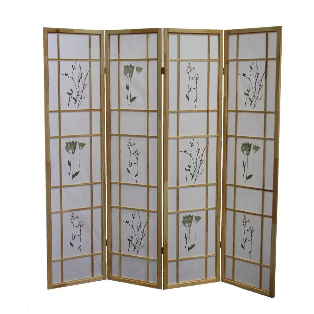 70" Natural Heavy Duty Rice Paper Folding Four Panel Screen Room Divider - NOBLE HOME INTERIORS