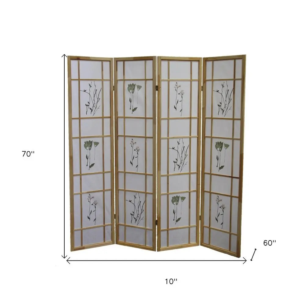 70" Natural Heavy Duty Rice Paper Folding Four Panel Screen Room Divider - NOBLE HOME INTERIORS